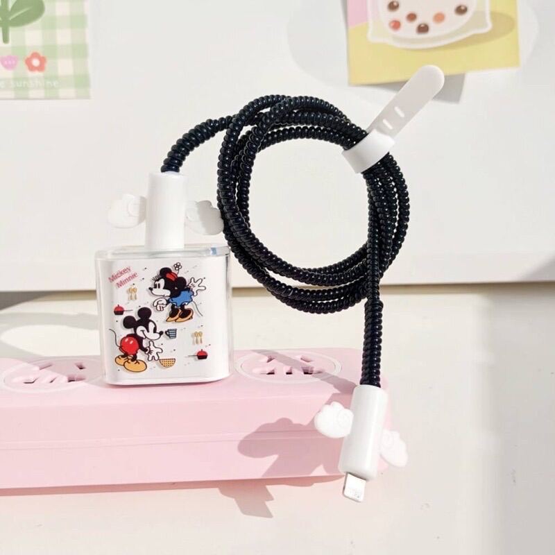 ?พร้อมส่ง?Appleชุดถนอมสายชาร์จลายการ์ตูนน่ารัก/เคสTPUหัวชาร์จ5Wกับ18W/20W