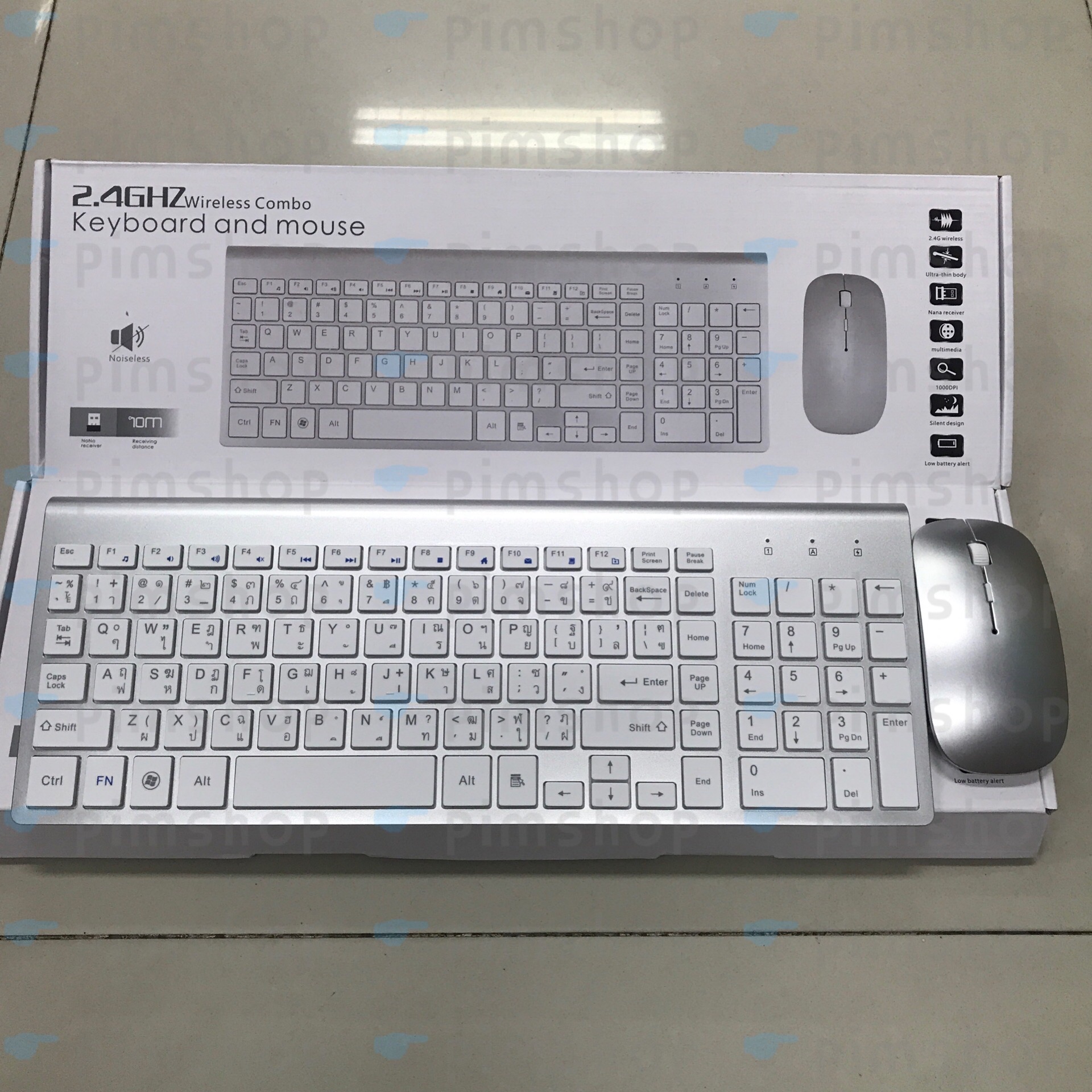 [Wireless Office Keyboard] ชุดเมาส์ คีย์บอร์ด ไร้สาย แป้นพิมพ์ไทยอังกฤษ Wireless  EN/TH English and Thai Layout PC keyboard ULTRA THIN 2.4G Wireless USB Combo Keyboard+Mouse for PC Smart TV