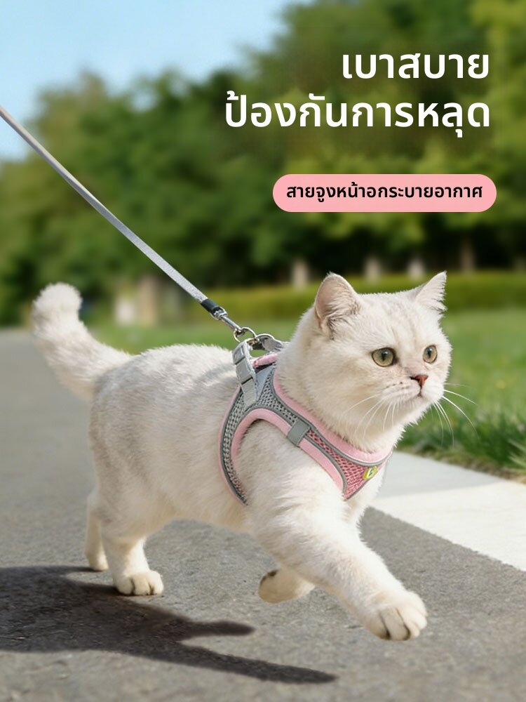 VOA สายรัดแมวแบบเสื้อกั๊ก ป้องกันการหลุด น้ำหนักเบา พร้อมเชือกจูงเดินเล่น