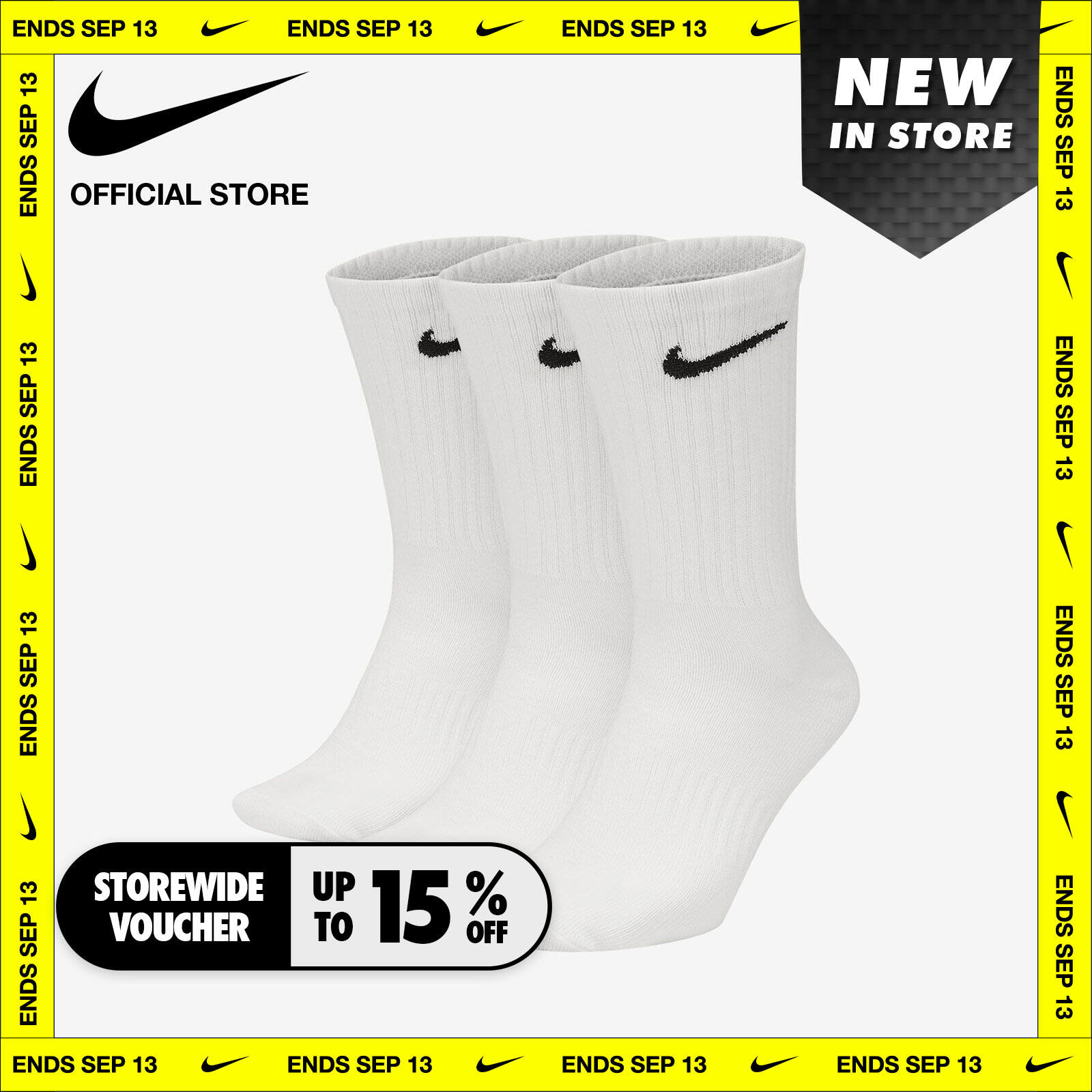 Nike Men's Everyday Lightweight Training Crew Socks (3 Pairs) - White ถุงเท้าเทรนนิ่งข้อยาวผู้ชาย (3 คู่) -  สีขาว - ยี่ห้อ Nike ราคา 600 บาท*ส่งฟรี