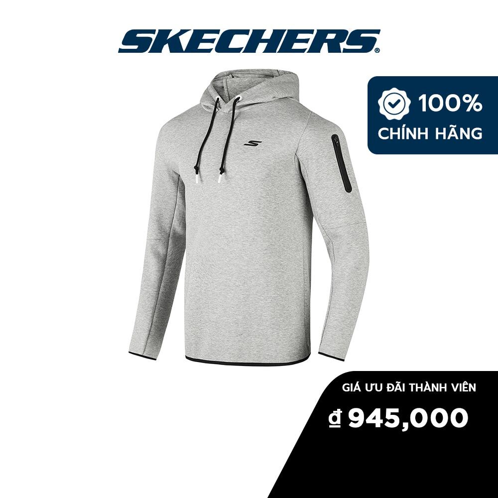 Skechers nam áo chui đầu có nón chạy bộ hoodie pullover performance running - p123m008-02qk