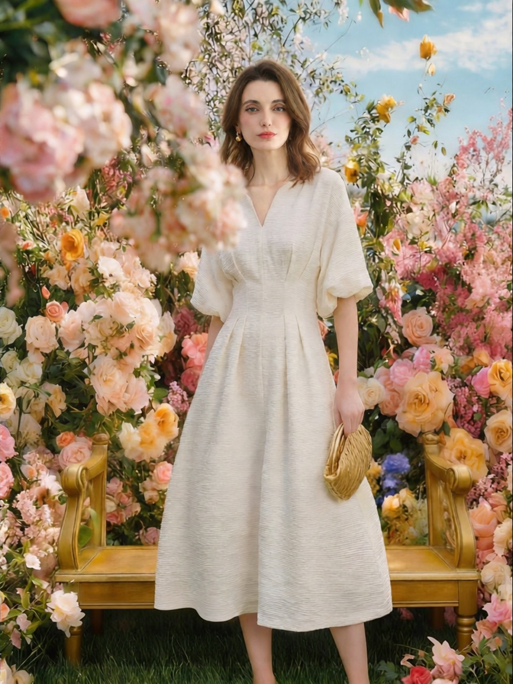 COCOBELLA | Textured Ruched Audrey Hepburn Style Elegant Dress ราคา 5,992 บาท*ส่งฟรี