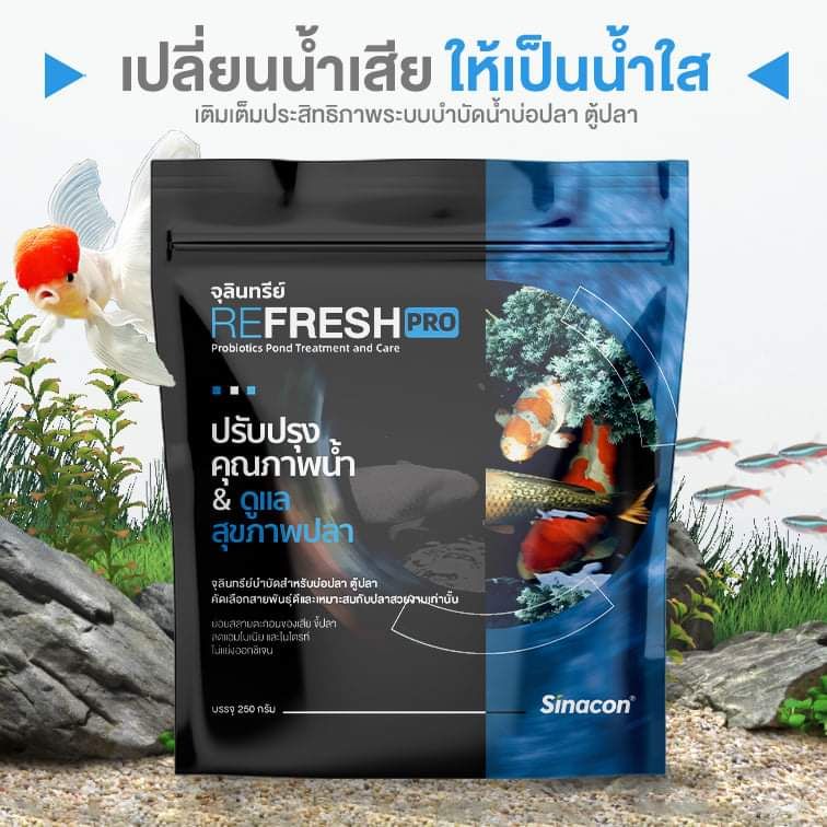 จุลินทรีย์น้ำใสบ่อปลา  ตู้ปลา  REFRESH PRO ปรับปรุงคุณภาพน้ำ & ดูแลสุขภาพปลา  250 กรัม