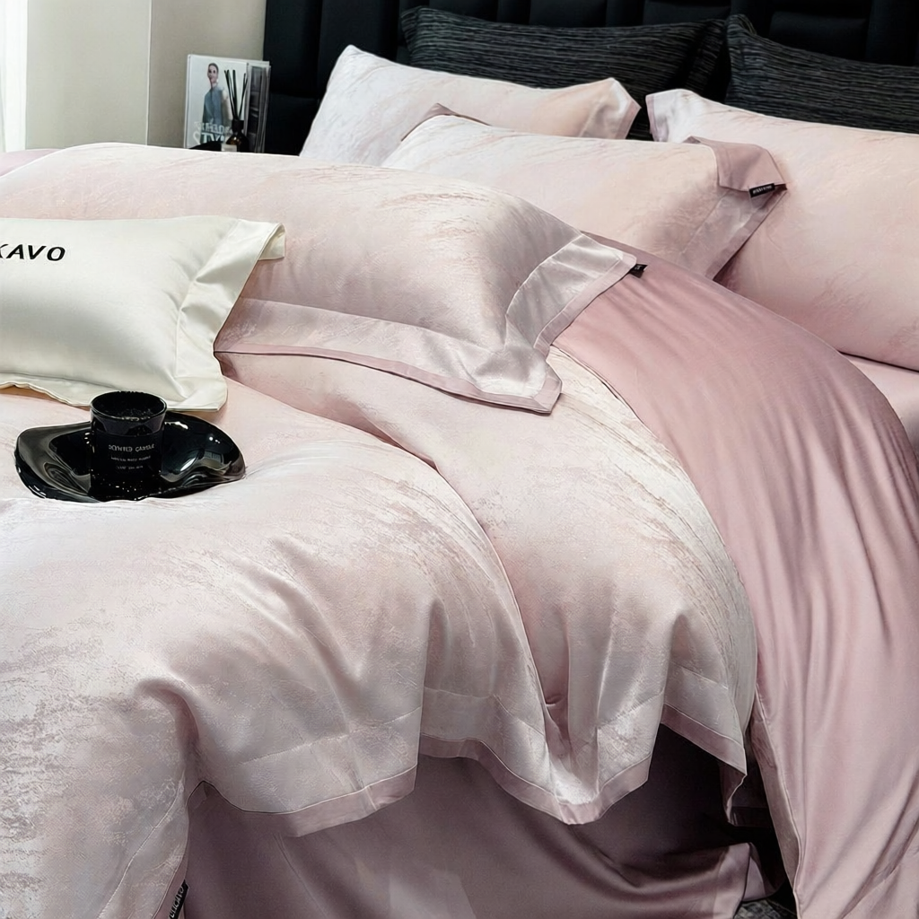 ชุดผ้าปูที่นอนและผ้านวมเกรดพรีเมียม MANYILUN Jacquard ซาตินผ้าฝ้ายแท้ A-Class ฤดูใบไม้ร่วงฤดูหนาวพร้อมแผ่นติดตั้ง