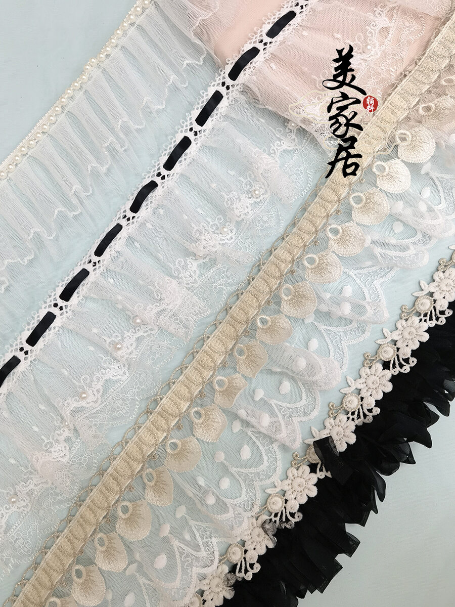 เลือกซื้อ ผ้าม่าน รั้งผ้าม่านสไตล์ฝรั่งเศสโรแมนติกสไตล์ครีมขอบลูกปัดลายลูกไม้ดำด้านขอบกว้างตกแต่งด้านข้าง ราคาพิเศษ มีเก็บเงินปลายทาง