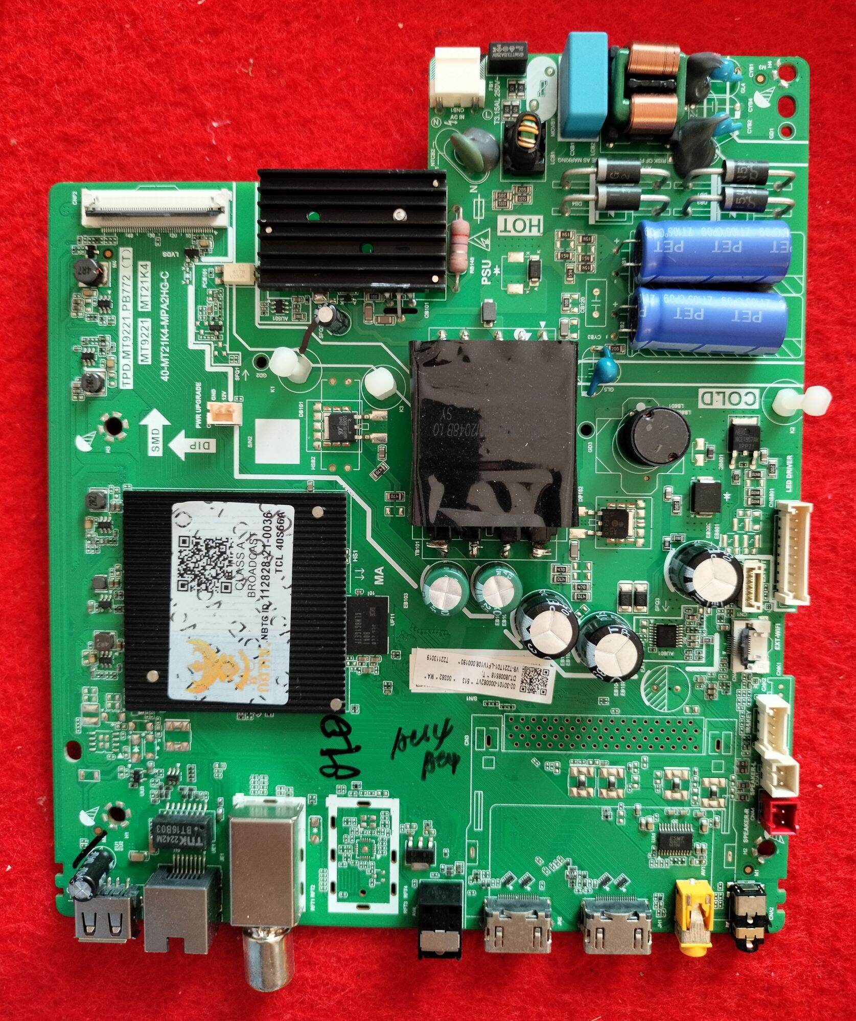 Tcl Tv Motherboard. 40S66A Part Tpd.Mt9221.Pb772 100% Genuine, Beautiful Screen. ราคา 1,280 บาท*ส่งฟรี