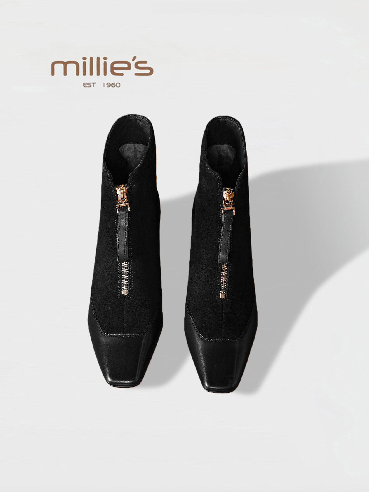 Suede Lined Thicker Heel Zipper Slimming Boots ราคา 7,952 บาท*ส่งฟรี