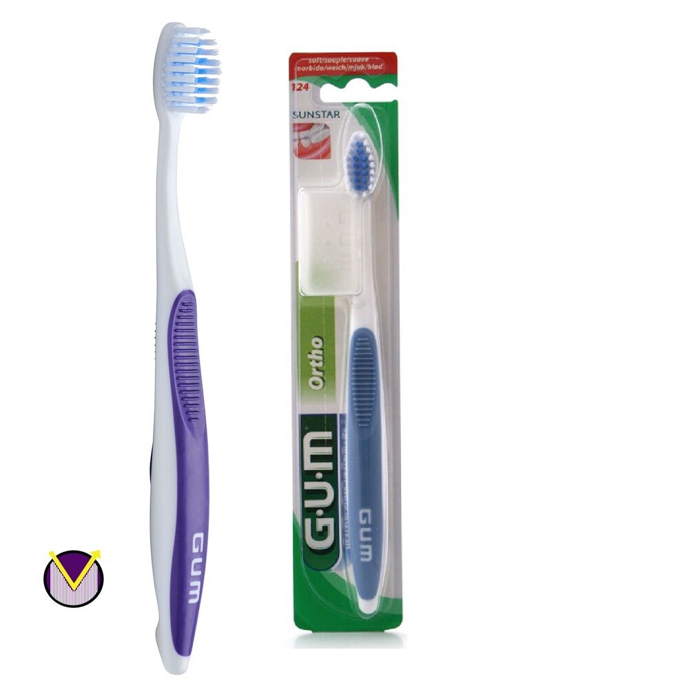 GUM Ortho brush 124 GUM แปรงสีฟันทันตกรรมจัดฟัน 124, สีแบบสุ่ม