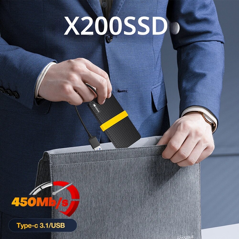 Kodak | KODAK Original X200 ฮาร์ดไดรฟ์ SSD แบบพกพา ภายนอก USB3.1 ความจุ 256GB 512GB 1TB 2TB สำหรับแล็ปท็อป สมาร์ทโฟน พีซี ทีวี ราคา 2,515 บาท*ส่งฟรี