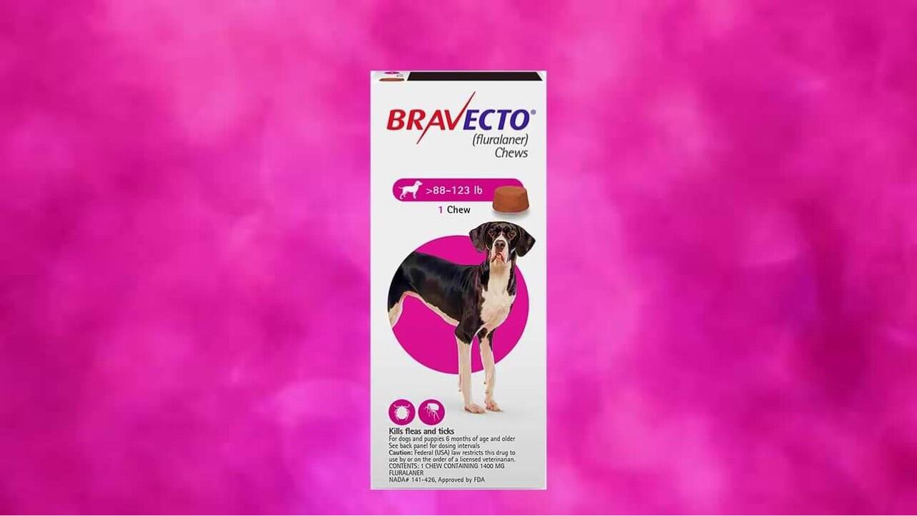 Bravectoบราเวคโต กำจัดเห็บ หมัด ไรขี้เรื้อน ไรในหู สำหรับ >40-56kg  ผลิดภัณฑ์กำจัดเห็บ หมัด ไรขี้เรื้อน ไรในหู  เม็ดเดียวเห็นผล เริ่มออกฤทธิ์ใน 8 ชม หลังกิน อาบน้ำได้ปกติ ไม่ต้องงด ออกฤทธิ์นาน 3 เดือน  อายุขั้นต่ำ 2 เดือน ปลอดภัยในแม่ท้อง และแม่ให้นม