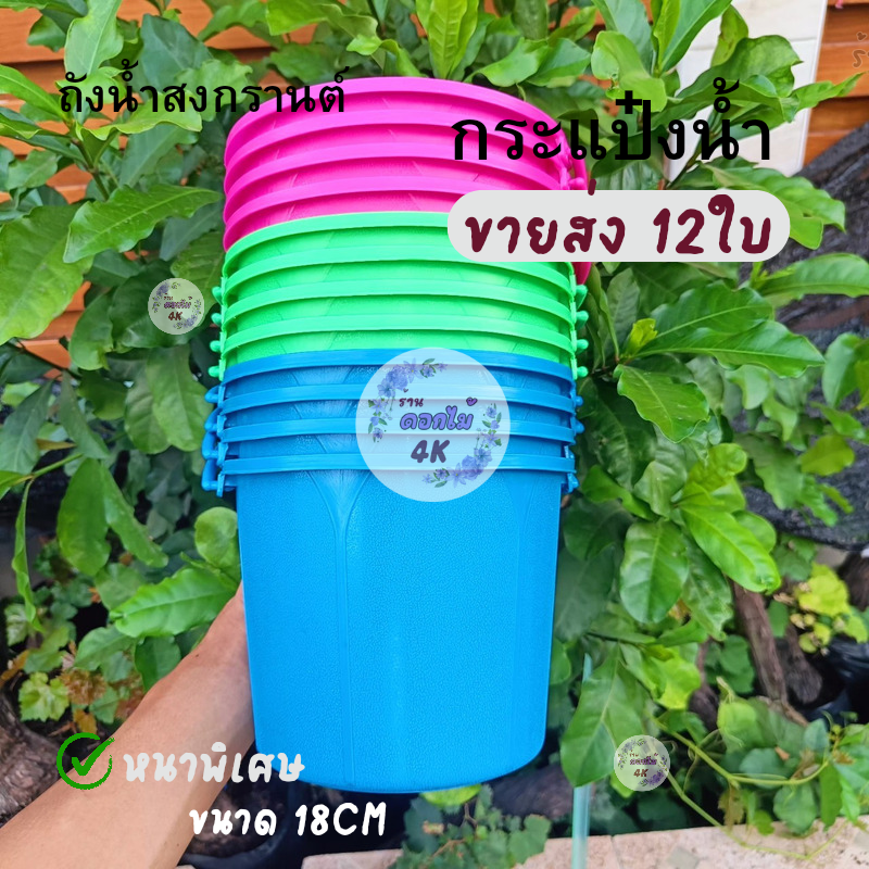 ถังน้ำ กระแป๋งน้ำขนาด 18 ซม คละสี 12ใบ สาดน้ำเล่นน้ำสงกรานต์ผสมแป้ง รับประกันความทนทานหนาพิเศษ ราคา 190 บาท*ส่งฟรี