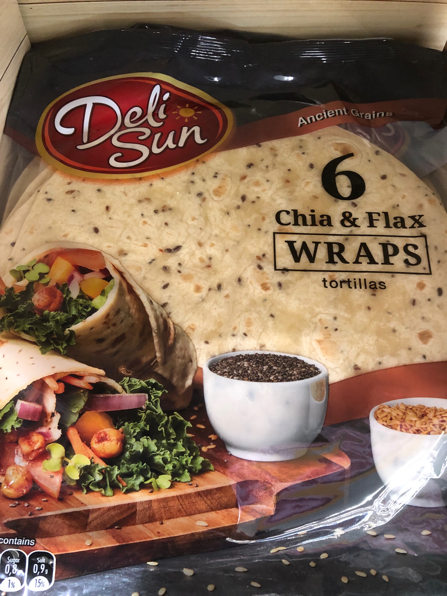Delisun Chia&Flax tortilla DeliSun แผ่นแป้งตอร์ติญ่าเมล็ดเซียร์ 6 Wraps