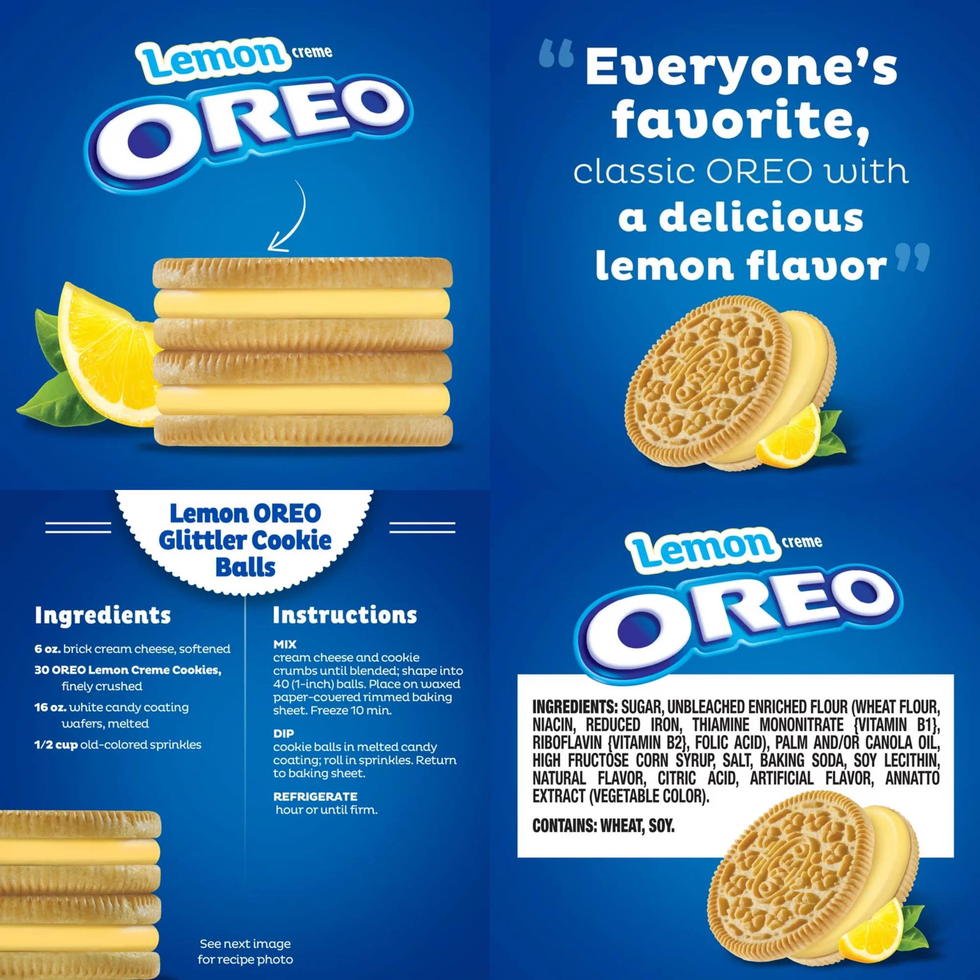 OREO Lemon Creme Sandwich Cookies, Family Size, 18.71 oz