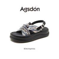 Agsdon | รองเท้าแตะพื้นหนารัดส้น สไตล์ผ้าไหมจีน สำหรับผู้หญิง