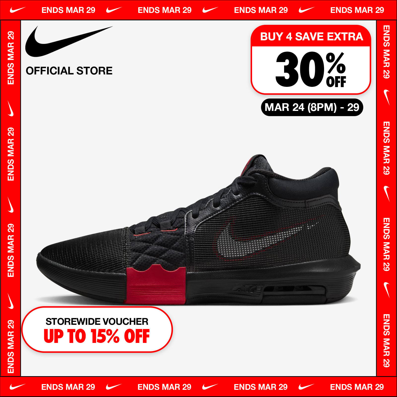 Nike Men's Lebron Witness VIII Ep Shoes - Black ราคา 3,700 บาท*ส่งฟรี