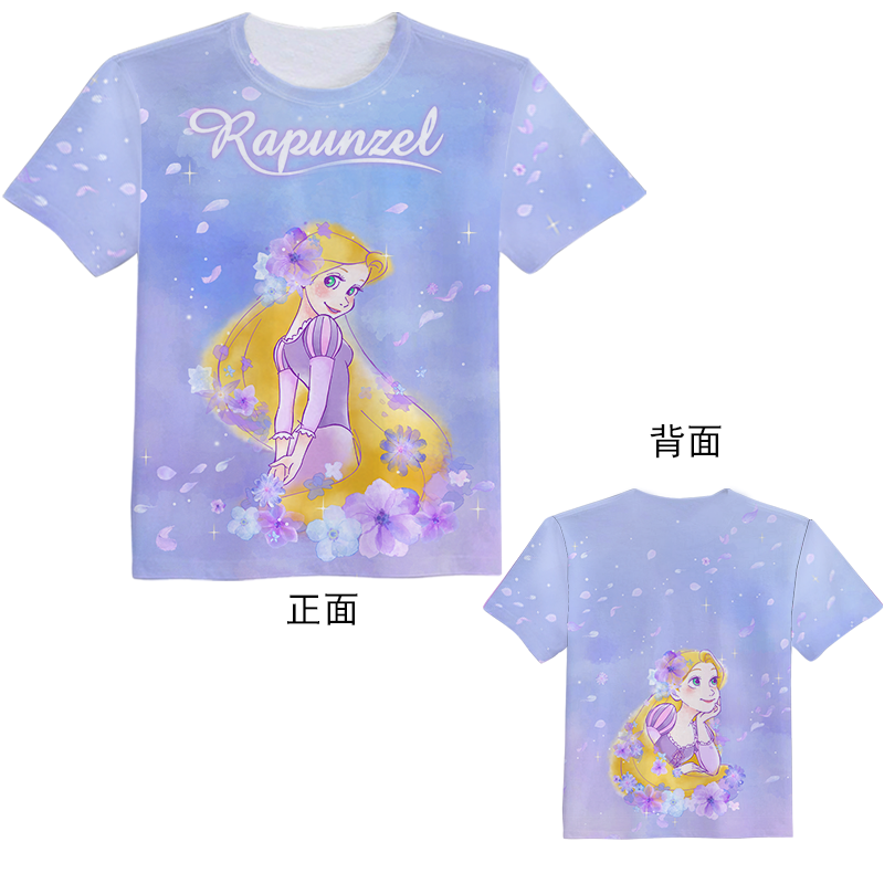 เสื้อยืดแขนสั้นพิมพ์ลายทั้งตัวแบบเจ้าหญิงผมยาว Tangled Rapunzel ราคา  412 บาท*ส่งฟรี