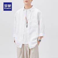 ROMON | เสื้อเชิ้ตผู้ชายเนื้อผ้าลินินผสมสำหรับฤดูร้อน บางและระบายอากาศได้ดี