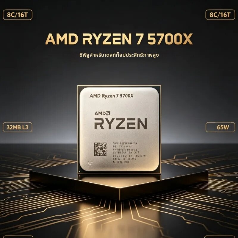 อุปกรณ์จัดเก็บข้อมูล AMD ซีพียู Ryzen 7 5700X ความถี่พื้นฐาน 3.4GHz 8‑คอร์ 16‑เธรด 7NM 65W ซ็อกเก็ต AM4 DDR4 32MB L3 ไม่มีพัดลม ราคา 12,350 บาท*ส่งฟรี