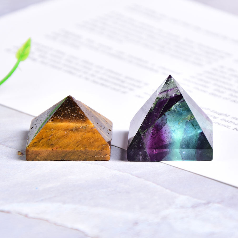 ธรรมชาติ Fluorite คริสตัลพีระมิดควอตซ์ Healing Stone Chakra Reiki คริสตัล Tiger Eye Point งานฝีมือตกแต่งบ้านอัญมณีหิน 1PC