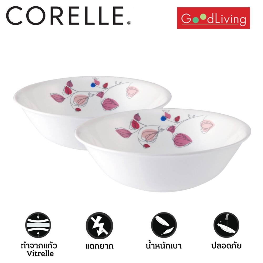 Corelle Pink Breeze ชามเสิร์ฟ 1 ลิตร ขนาด 8.5 นิ้ว (21.5 ซม.)จำนวน 2 ชิ้น / C-03-432-PKB-2 ราคา 900 บาท*ส่งฟรี