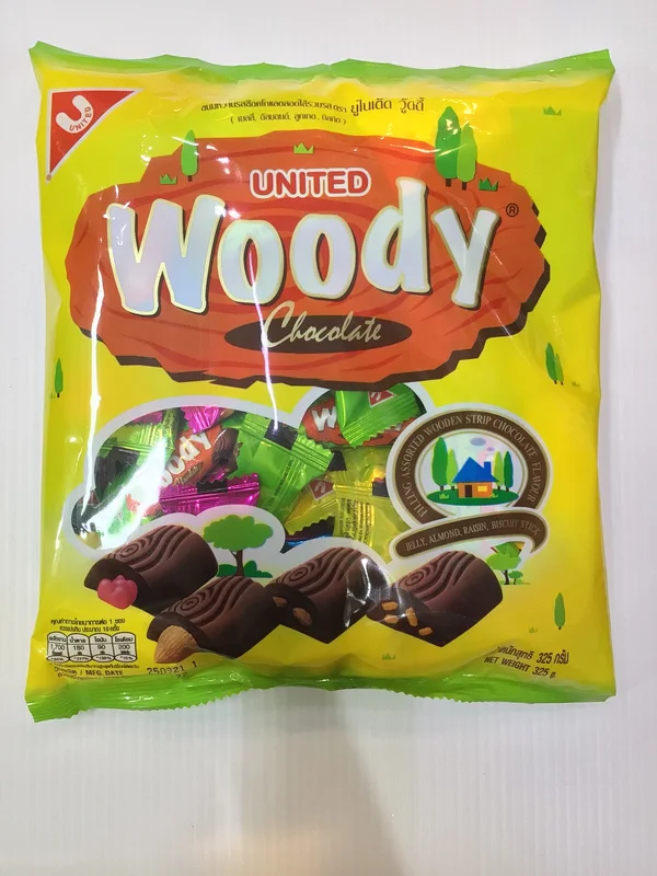 รูปภาพของยูไนเต็ดอัลมอนด์ช็อคโกแลต Woody Almondรสผลไม้รวมบรรจุ50เม็ดลองเช็คราคา