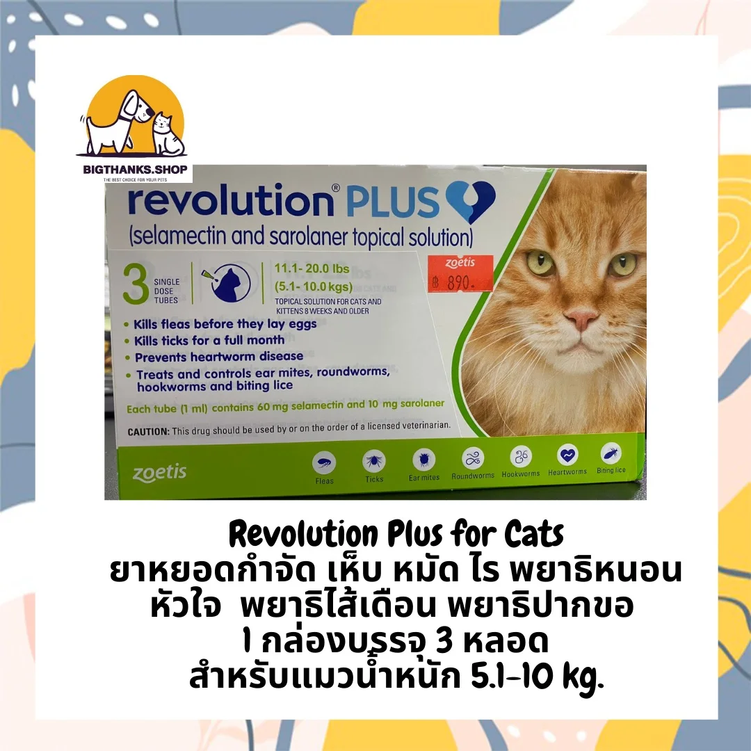 Revolution Plus for cat 5.1-10 kg. 1 กล่องมี 3 หลอด หมดอายุ 11/23