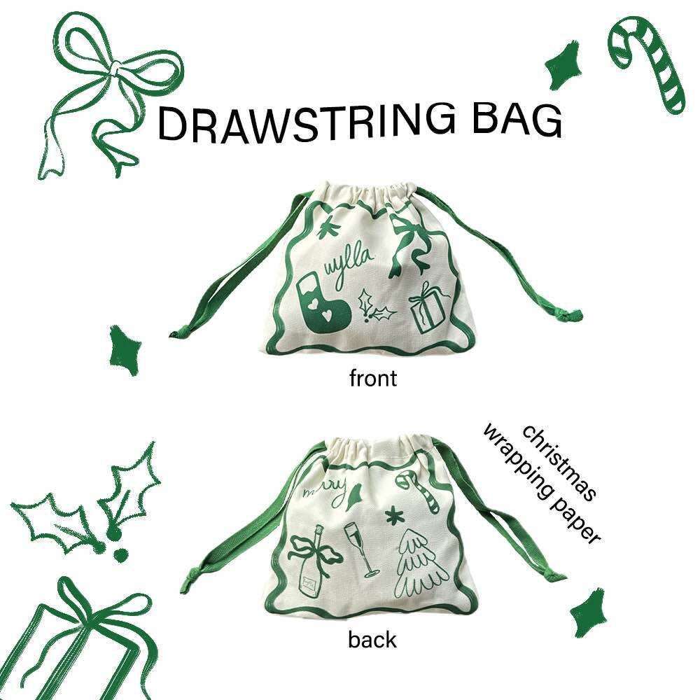 Wyllabrand กระเป๋าถุงหูรูด Christmas Wrapping Paper Drawstring Bag ...