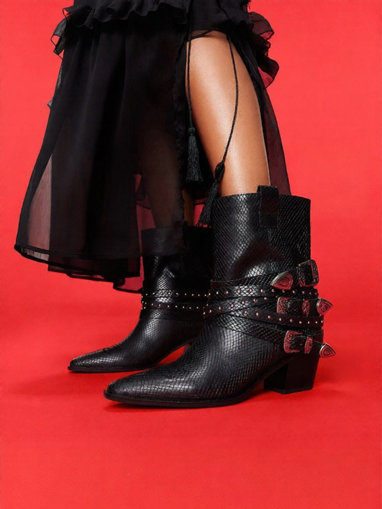 Aldo | Studded Western Cowboy Boots Leather Texture Stylish ราคา 8,592 บาท*ส่งฟรี
