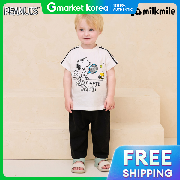 รูปสินค้า Milk Mile Peanuts Snoopy Tennis Game Line Top and Bottom Set