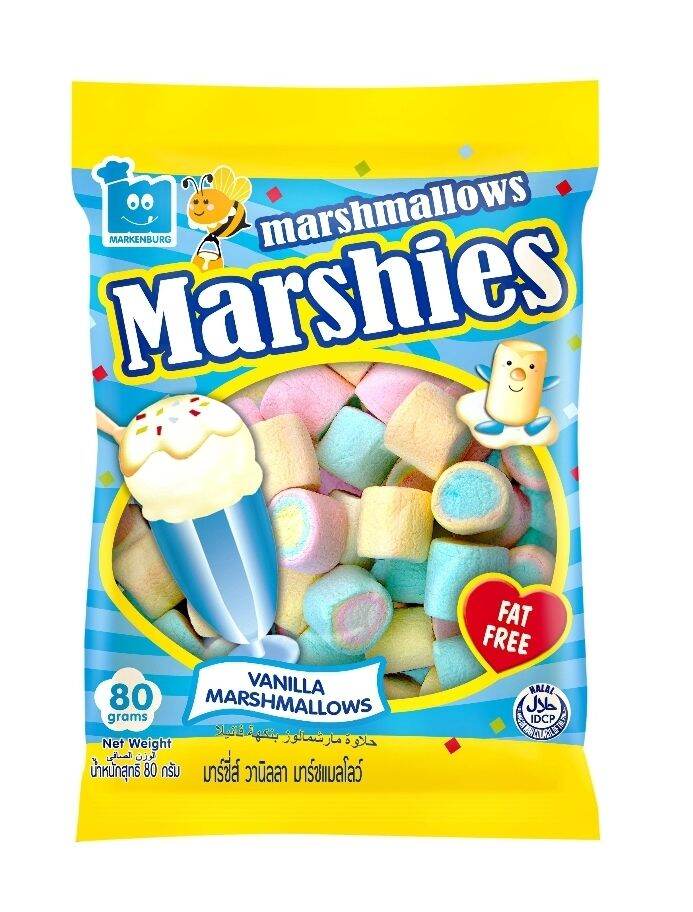 มาร์ชเมลโล่ มาร์ชีส์ กลางคละสี ลายวงกลม 80g. Marshies