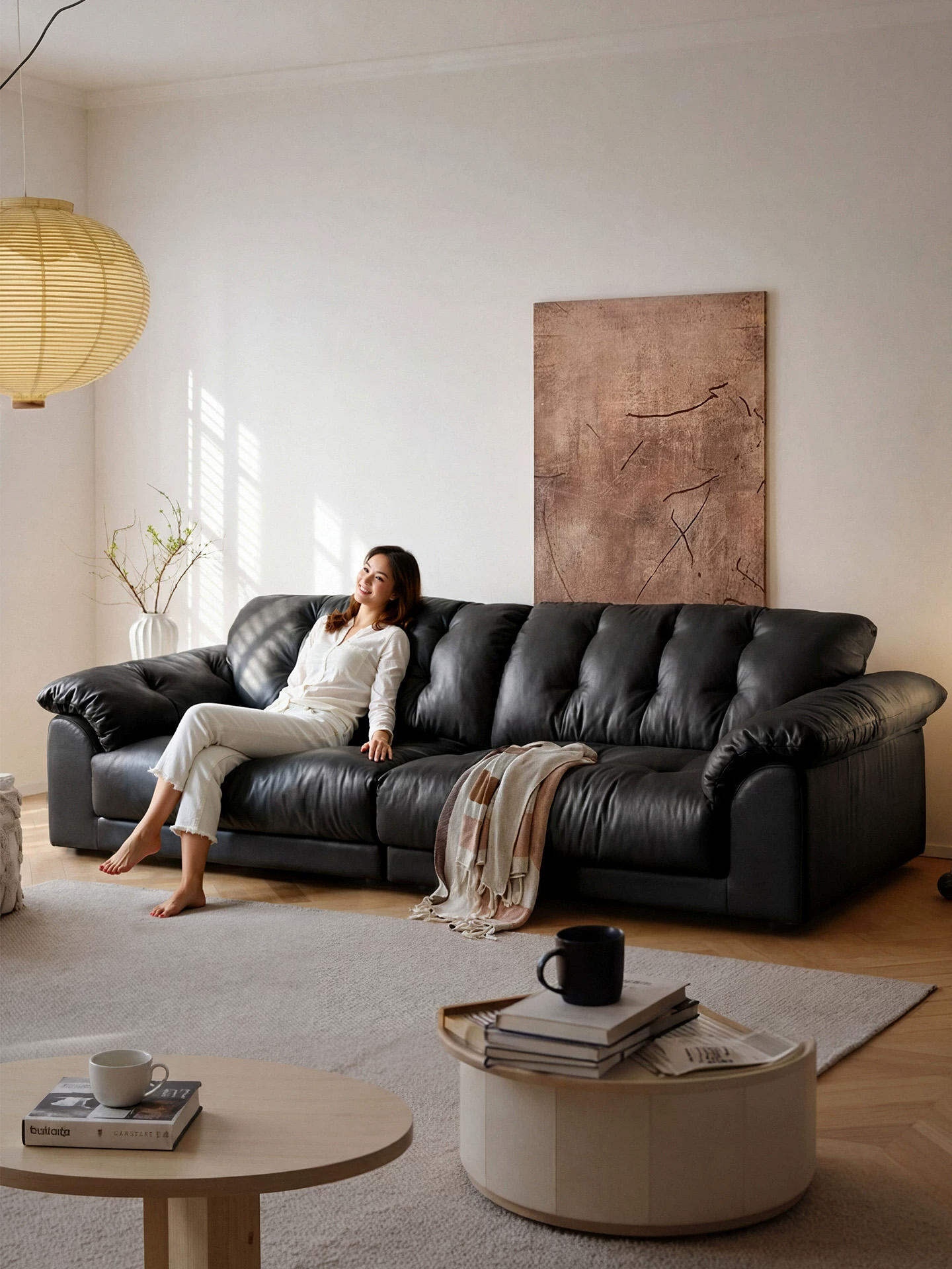 YIWO | High-End Genuine Leather Sofa Straight Row