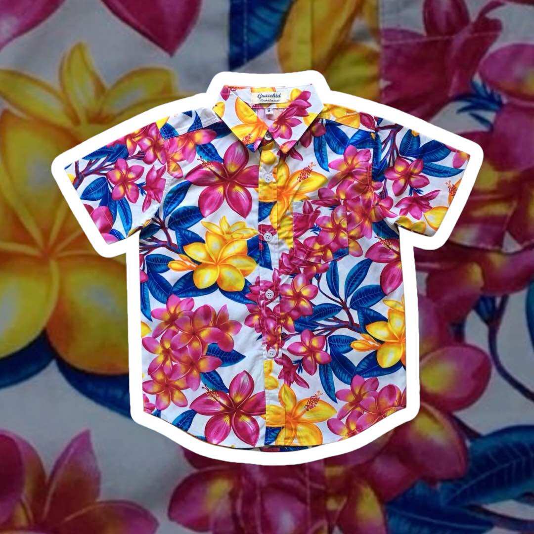 เสื้อสงกรานต์เด็ก ลายดอกไทย ผ้าOxford ราคา  179 บาท*ส่งฟรี