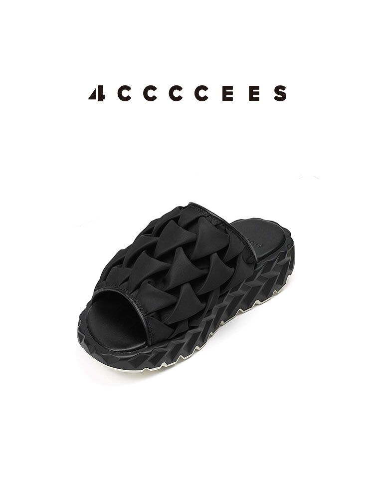 4CCCCCES | Black Peep Toe Slides Sandals ราคา 11,140 บาท*ส่งฟรี