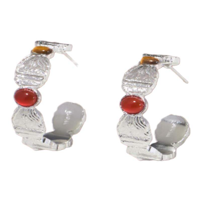 wens | Wens KISS Series New Year Double Color Gold And Silver Enamel Agate Inlay Relief Texture Earrings Retro Style Women's Jewelry ราคา 4,831 บาท*ส่งฟรี