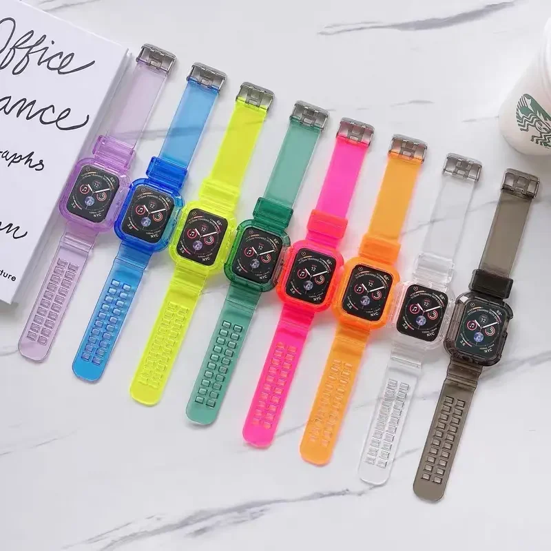 ภาพสินค้าพร้อมส่ง สายซิลิโคนแบบใสใส พร้อมเคสในตัว สไตล์ Casio ใช้ได้กับ Apple Watch Series 7 6 5 4 3 2 1 Se Smart Watch X8Max HW22Plus X7 T500 TK800 HW67plus HW37 K7Pro จากร้าน Creative Cases บน Lazada ภาพที่ 2