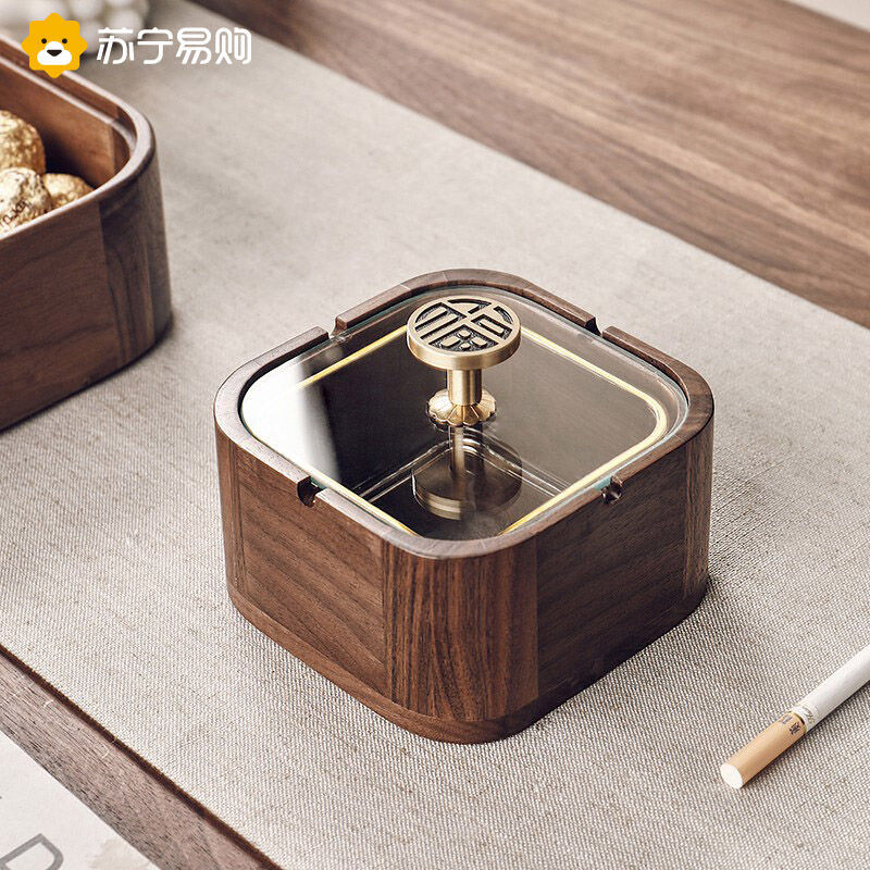CRISTALGLASS | New Chinese Style Walnut Wood Ashtray with Lid Dust-proof 947g ราคา 2,838 บาท*ส่งฟรี