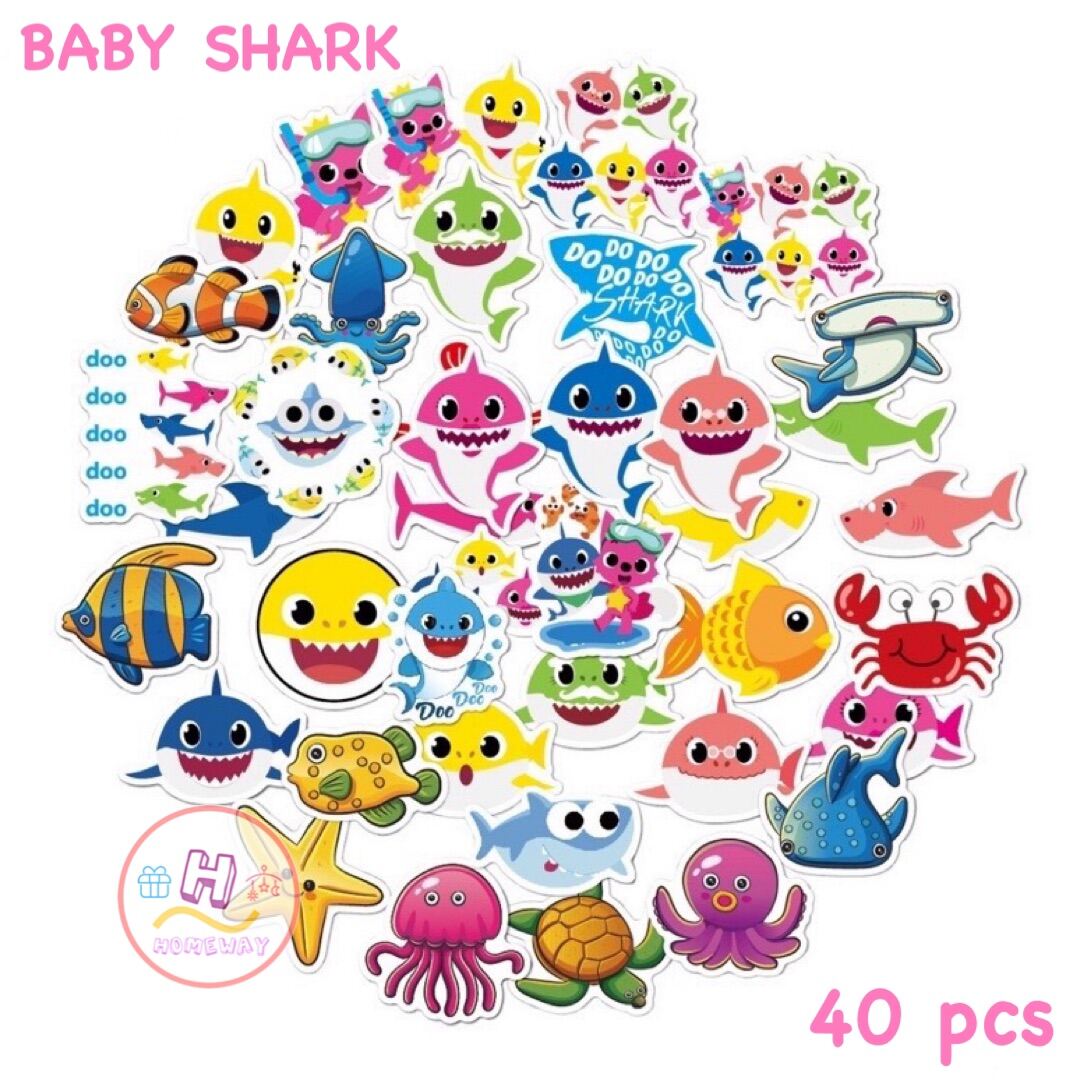 Sticker 🐟 สติ๊กเกอร์ BABY SHARK H 153 เบบี้ชาร์ค 40ชิ้น น้องน่ารักมาก