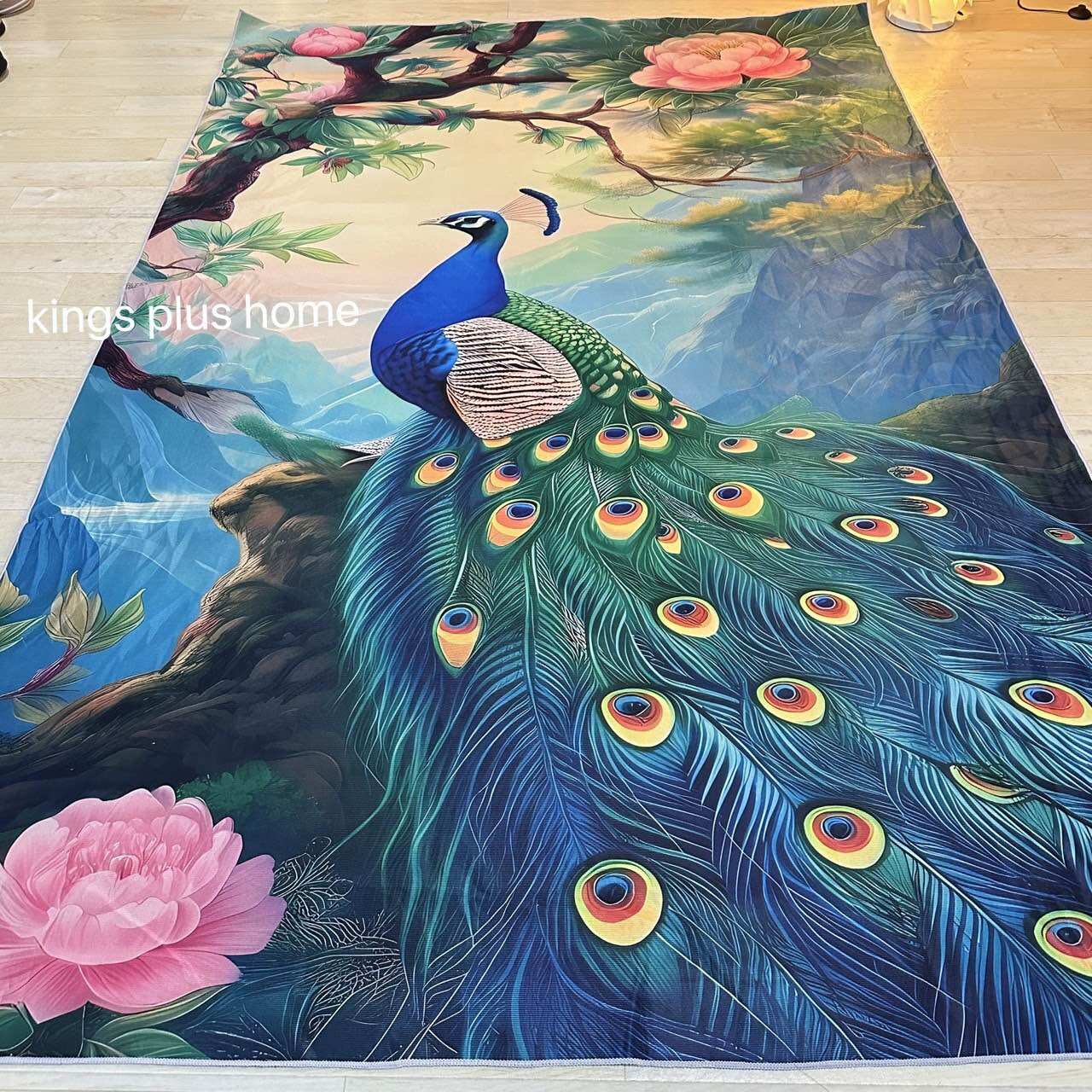 (ม้วนส่ง)พรมลายนกยูง 200x300cm. 8ฟุต ขนาดใหญ่ สวยงาม โดดเด่น พร้อมส่งจากไทย สะดวกและรวดเร็ว