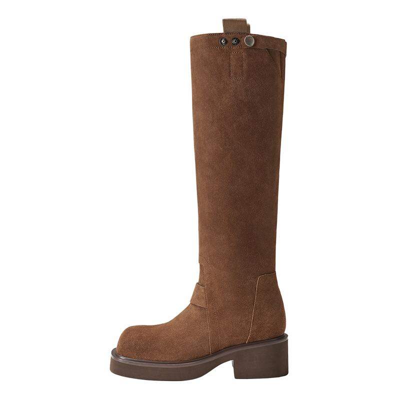 FEEEEVER | Thick Sole Square Toe Mid-Heel Ankle Boots Autumn Winter Slimming ราคา 8,280 บาท*ส่งฟรี