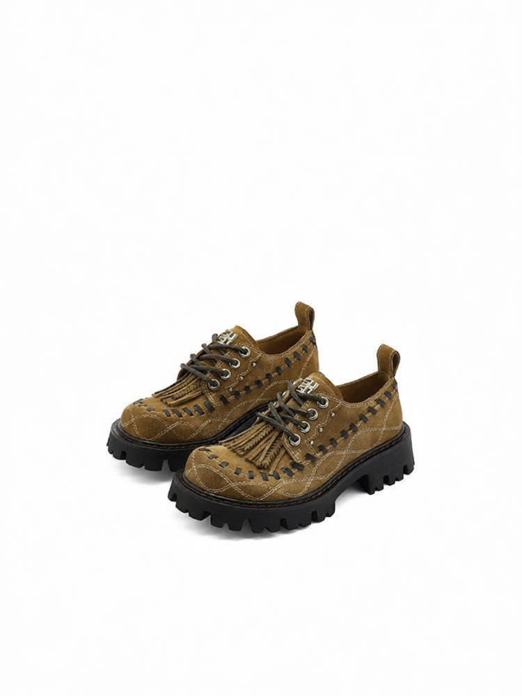 Retro Fringe Thick Sole Derby Leather Women's Shoes ราคา 9,967 บาท*ส่งฟรี