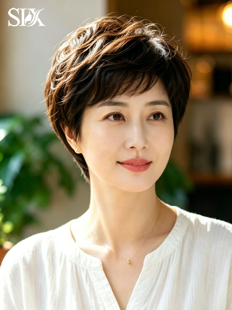 SIX | Handmade Curly Wig for Mature Women Short Hair Full Cap Breathable Natural Hair ราคา 6,338 บาท*ส่งฟรี