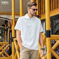 Enjeolon | เสื้อโปโลแขนสั้น ซิปครึ่งตัว คอพับ สีพื้น เสื้อกีฬา