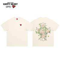 CHARLES JANGS HAPPY HEART | เสื้อยืดแขนสั้นพิมพ์ลายดอกไม้แบบสบายๆ สำหรับใส่ทุกวัน