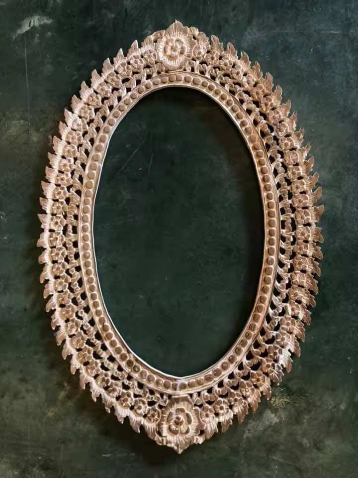 กระจกไม้สัก (Teak Wooden Mirror) 100x60 cm. กระจกวินเทจ จัดส่งแบบมีกระจก/ไม่มีกระจก กระจกติดผนัง กระจกไม้แกะสลัก ทำสีขาวขัด วินเทจ งานสวย