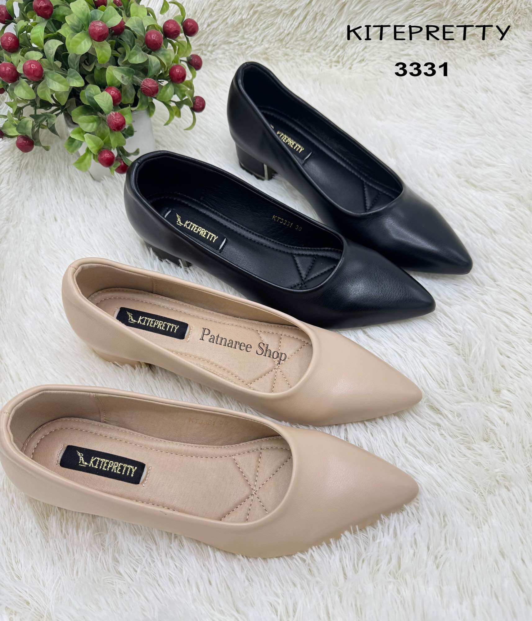 Kitepretty Model Kt3331 Work Shoes, Smooth Pu Leather, Block Heel with a Bevel Cut, Height 1.5 Inches, Size 35-40 ราคา 399 บาท*ส่งฟรี