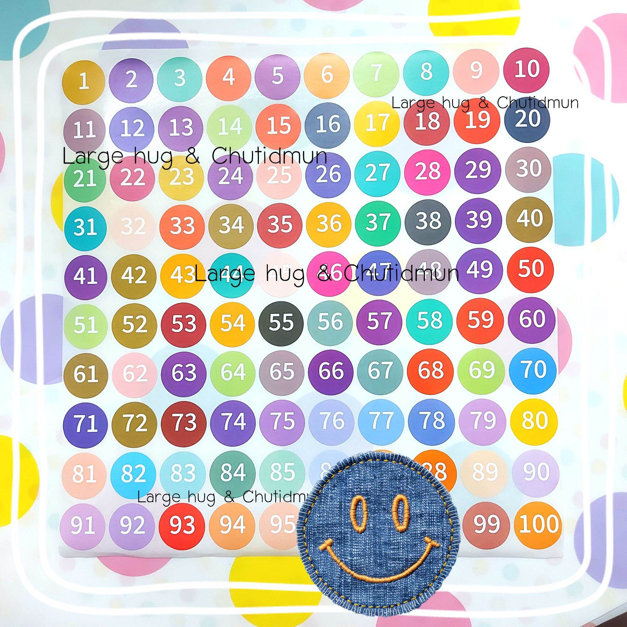 สติ๊กเกอร์ 1-100 ขนาดเส้นผ่าศูนย์กลาง 2.5 ซม. ใหญ่กำลังดี 🤩