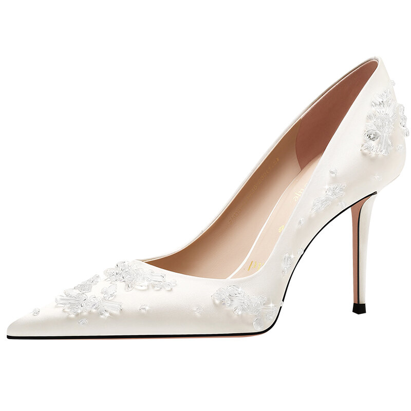 PJJUU | White French Elegant Comfortable Stiletto Heel Wedding Shoes ราคา 9,335 บาท*ส่งฟรี