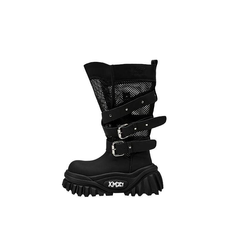 XMZY | Fashionable Hollow Out Design Knight Boots Women's Increased 9cm Autumn New Arrival XMZY2025 High Top Street Style Leather ราคา 9,240 บาท*ส่งฟรี