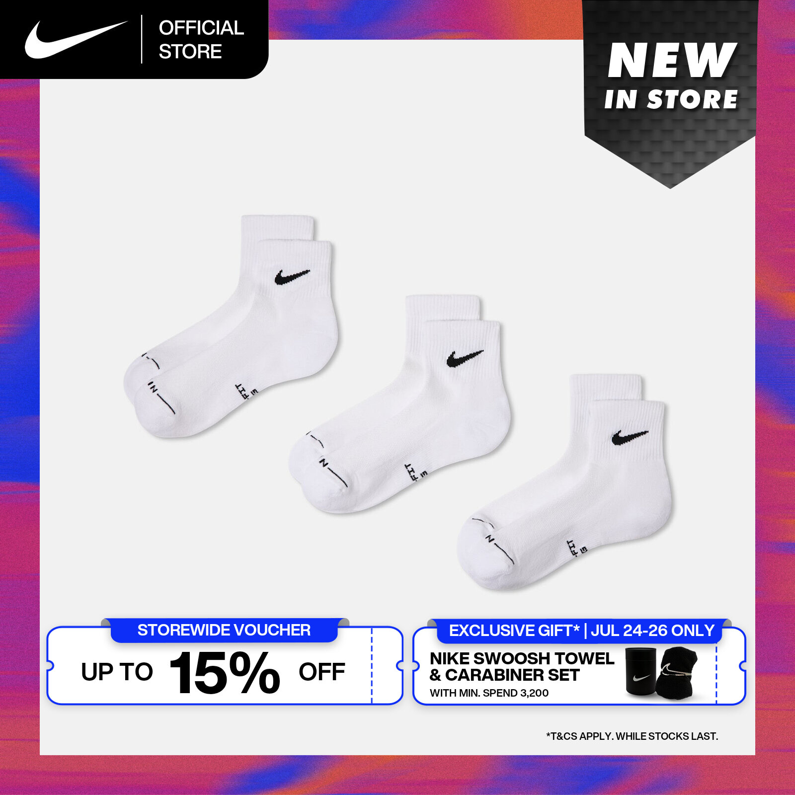 Nike Everyday Elevated Ankle (3 Pairs) Socks - Multi-Color [HQ8030-901] ราคา 750 บาท*ส่งฟรี