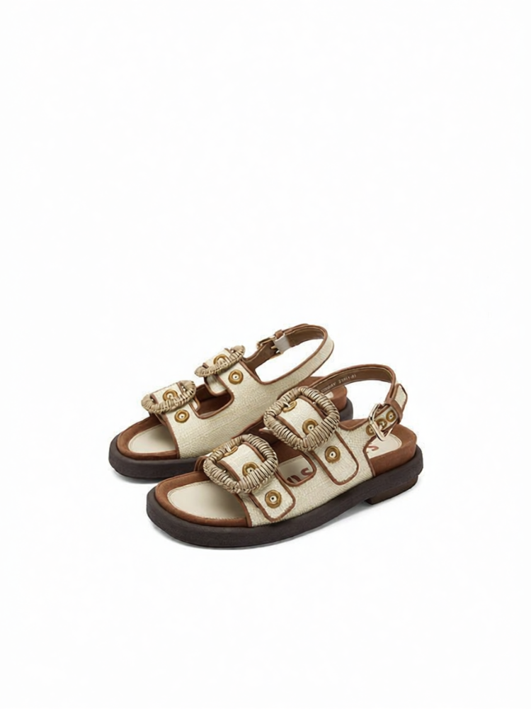 Thick Sole Vacation Style Open Toe Grass Weaving Sandals ราคา 8,166 บาท*ส่งฟรี